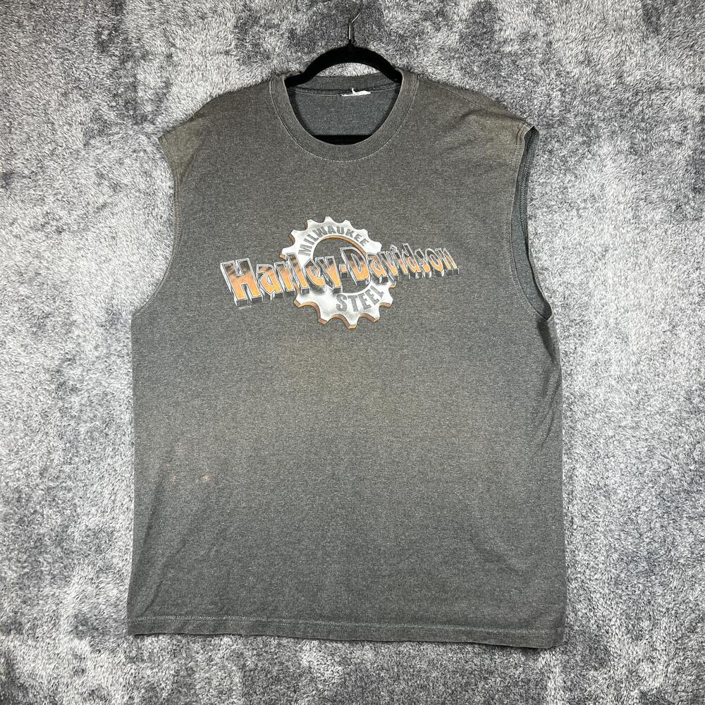 Harley Davidson Shirt Mens Large Gray Old Glory Graphic Sleeveless Laurel MD